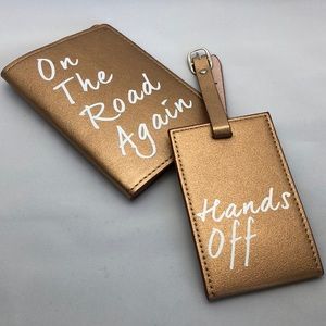 Rose gold passport cover and luggage tag